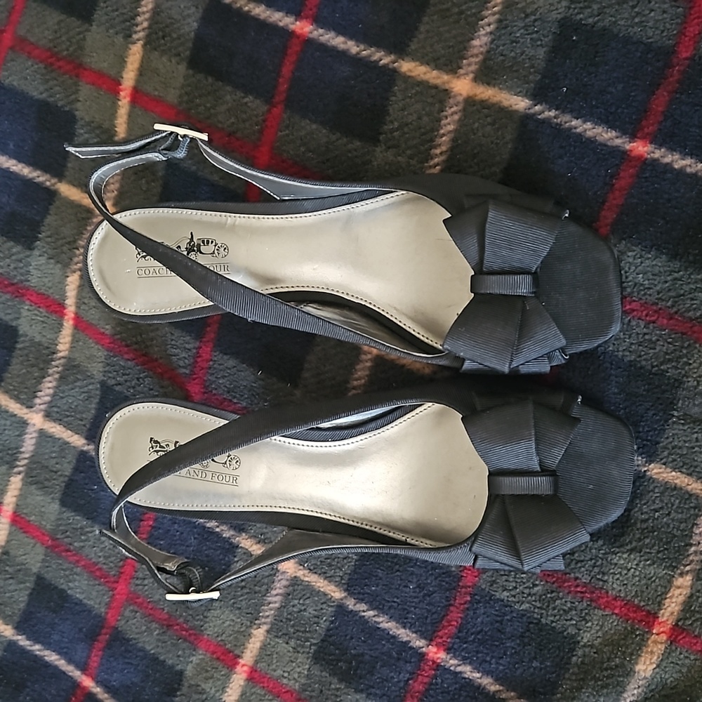 Size 7.5 Coach and Four‎ Bow Peep Toe Slingback Black Heels
